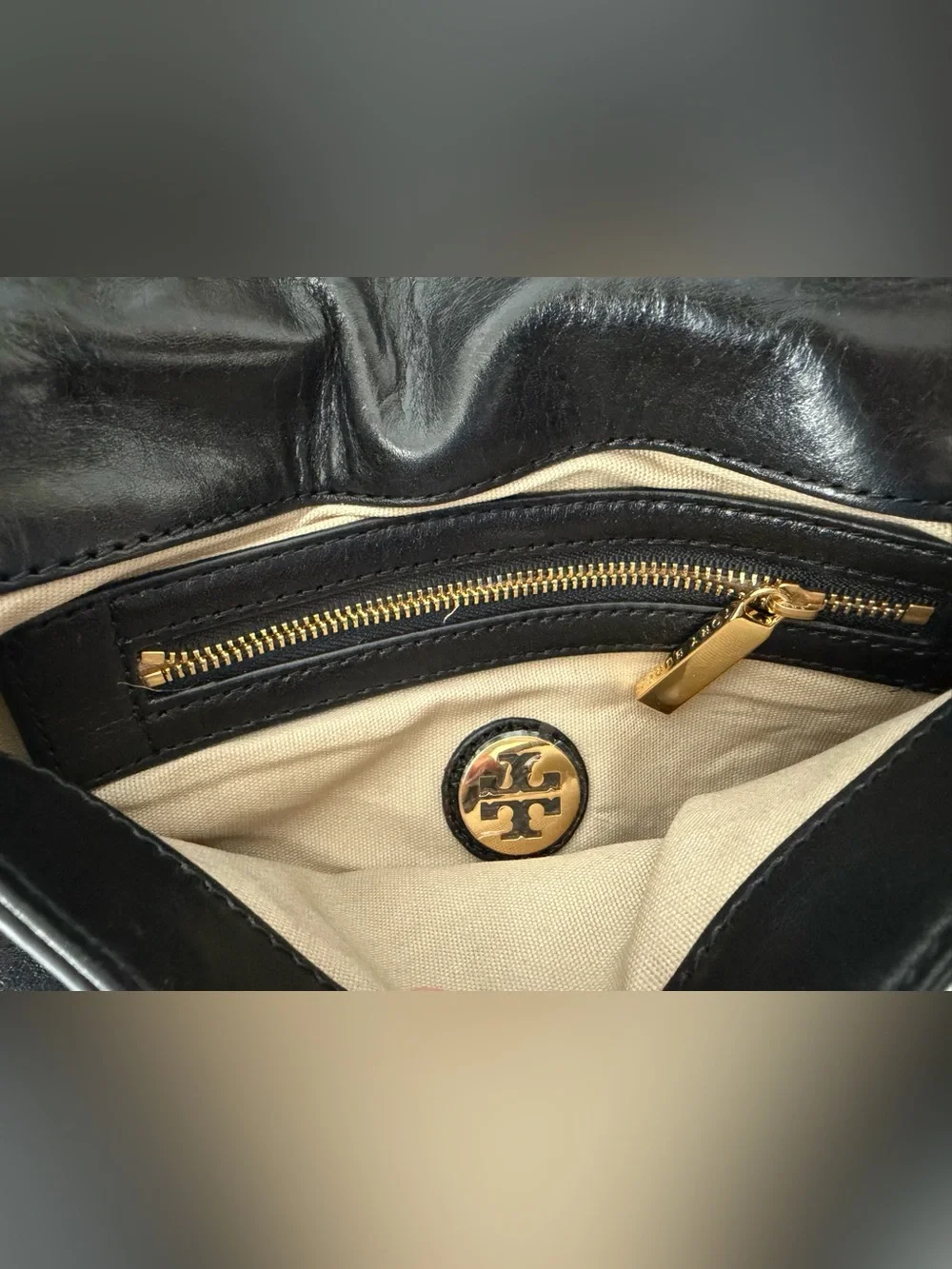 Tory Burch Reva Leather Clutch in Black with Gold Chain